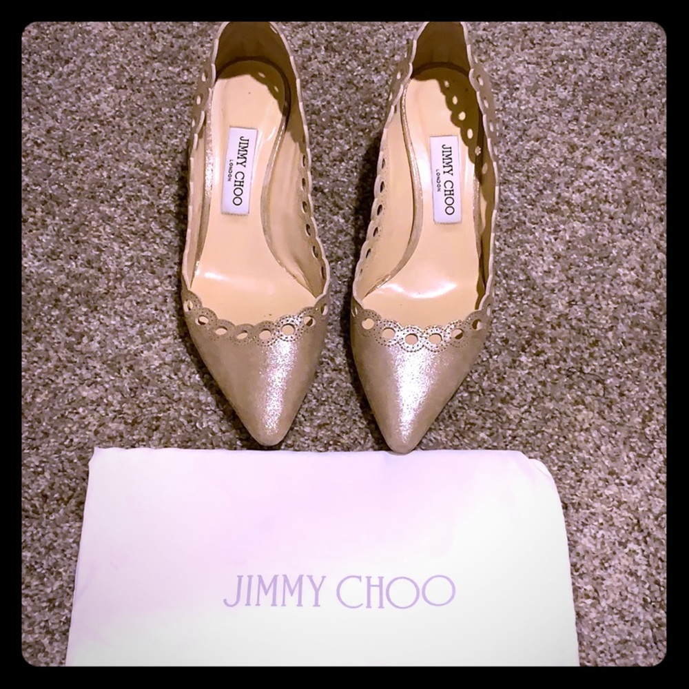Jimmy Choo Scalloped Perforated Shimmer Suede